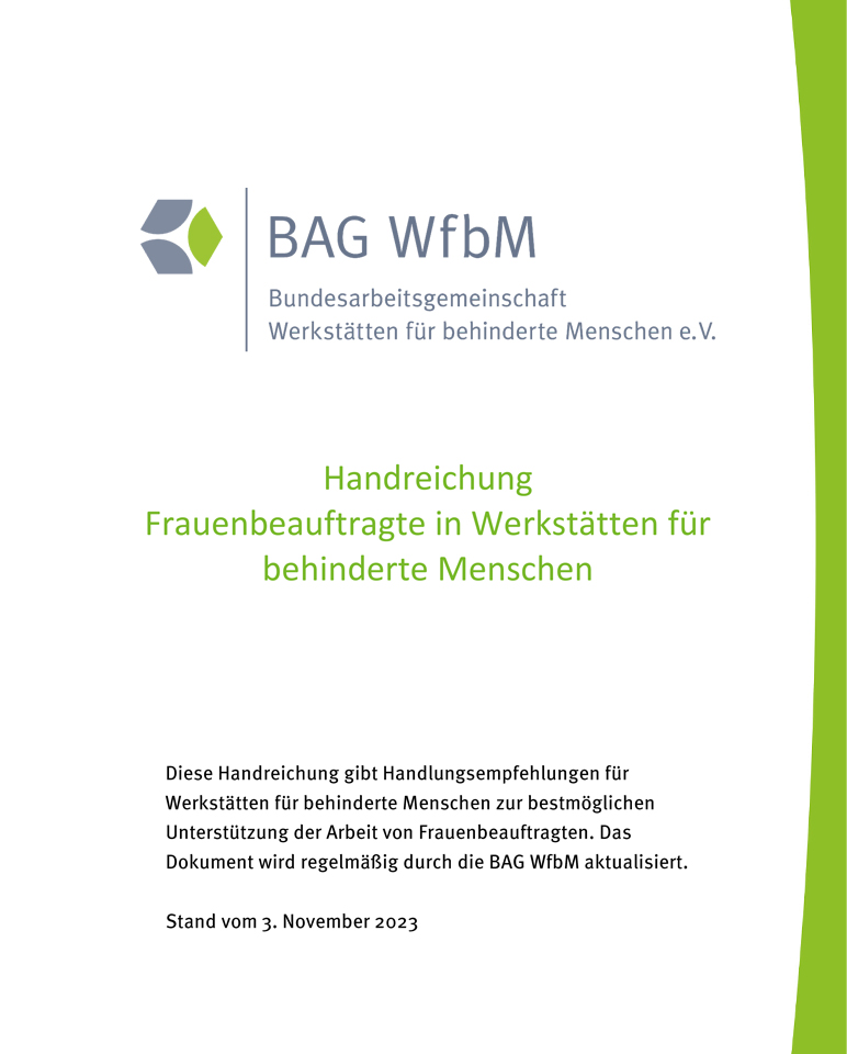 Cover der Handreichung Frauenbeauftragte in Werkstätten für behinderte Menschen